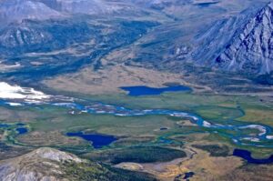 Aerial view of the area where the Muries camped during their 1956 Arctic Expedition. Photo courtesy of Vance Carruth.