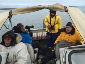 Bundled up in the boat heading out to watch polar bears. Photo by Vicki Clark.