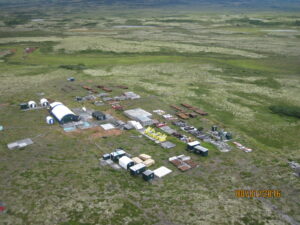 The main camp contains drill pipe, buildings, tanks, and other supplies. Photo: David Chambers, Center for Science in Public Participation