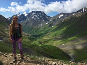 Kat Fiedler hiking on the Crow Pass Trail out of Girdwood.