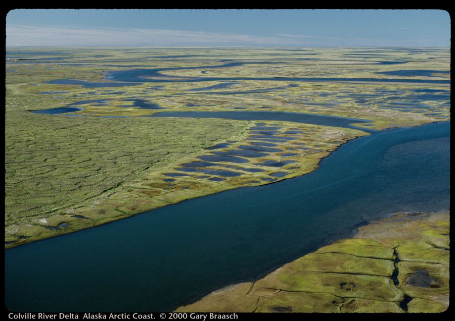 Aerial view of the Colville River Delta on Alaska's Arctic Coast. Photo by (c) Gary Braasch.