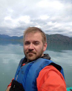 Chad kayaking on Skilak Lake in the Kenai National Wildlife Refuge.