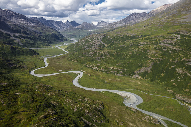 Wrangell-St. Elias National Park and Preserve was established under ANILCA because of its grand mixture of volcanoes, glaciers, wildlife, history, and continuous Native use by the Ahtna peoples. NPS photo.