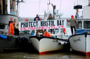 Commercial fishermen display their feelings about the proposed Pebble Mine in 2010. Photo by Luke Strickland.