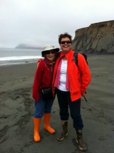 Vicki Clark on a Kodiak beach with Legal Director Valerie Brown's mother.