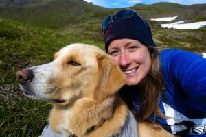 Intern Marie Kyle with Nupste enjoying Chugach State Park.