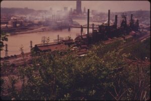 Steel mills pushing out pollution.